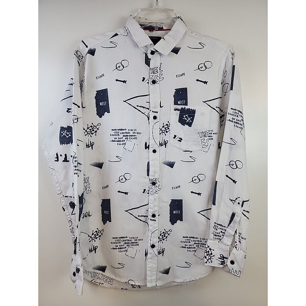 Krazzy Star Men's‎ Shirt Button Up Small Y2K Screen Print All Over Graphic Word